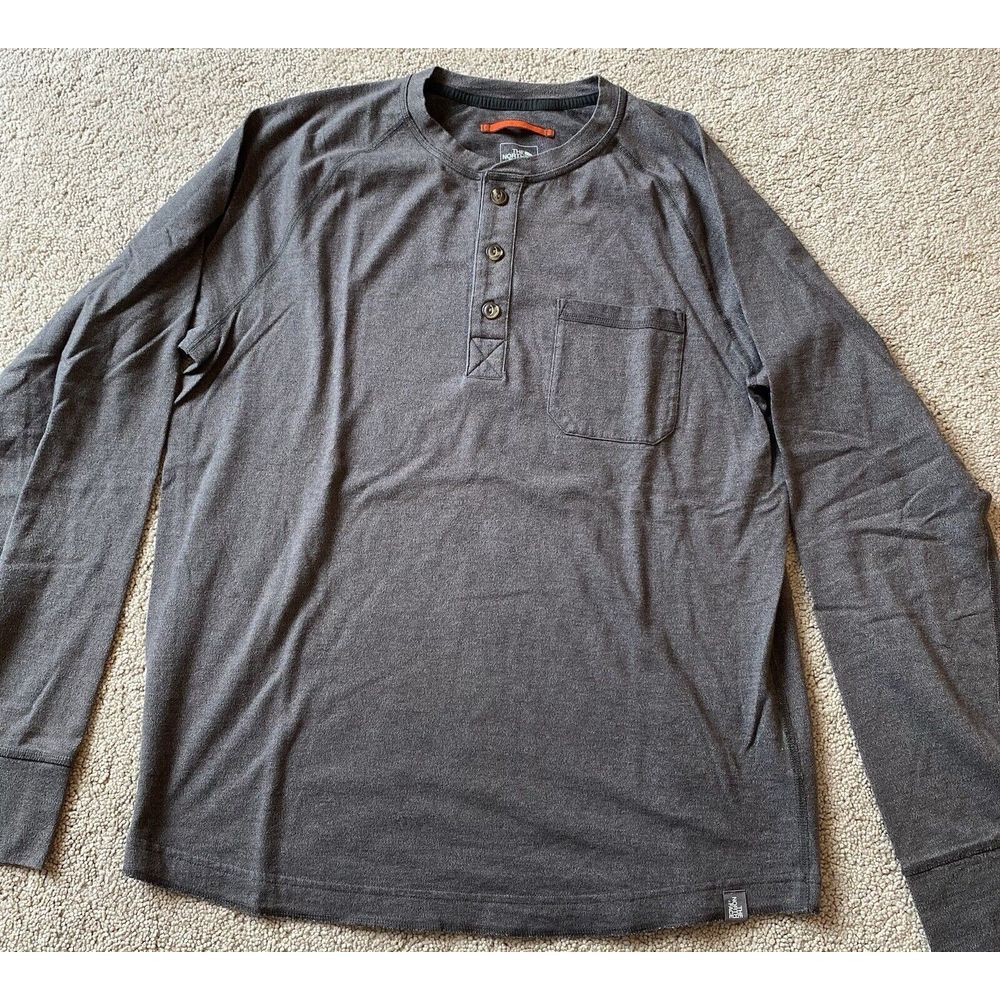 The North Face Mens TNF Terry LS Henley - M Dark Grey Heather Gray #B3